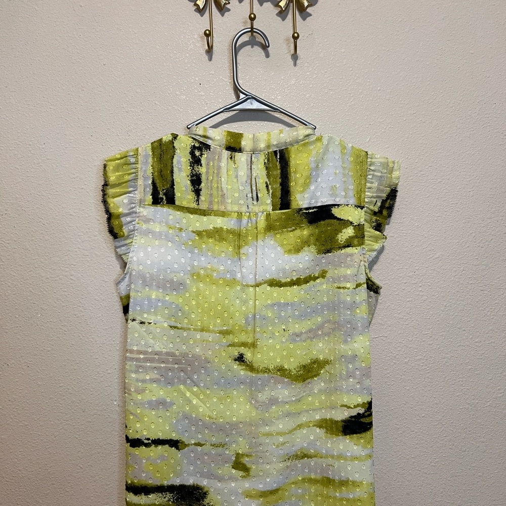 Calvin Klein Yellow and White Ruffled Sleeve Blouse with Bow at Nevk. Size PM - Picture 5 of 5